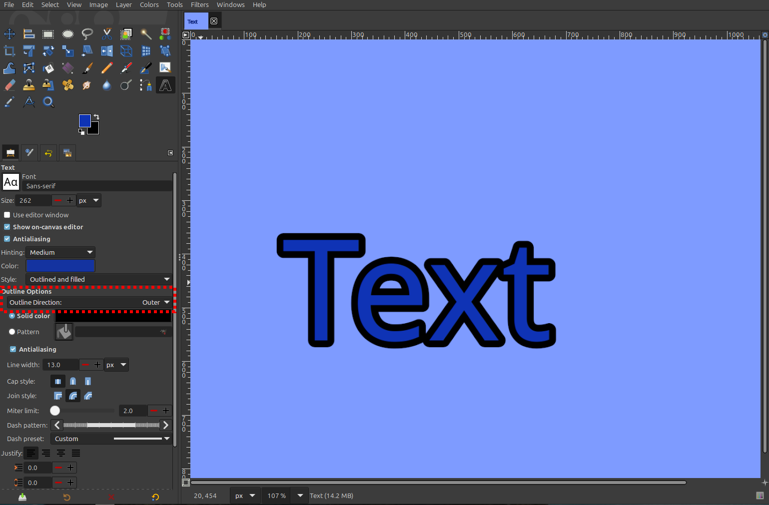 Screenshot of new Outline Direction option in the text tool