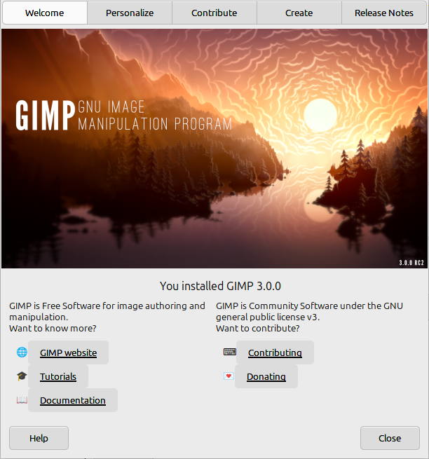 GIMP Welcome Dialog