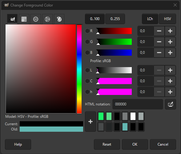GIMP change foreground color dialog